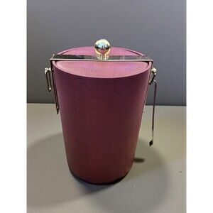Vtg Georges Briard Brown Vinyl Ice Bucket Gold Tongs Handle Lid MCM Barware
